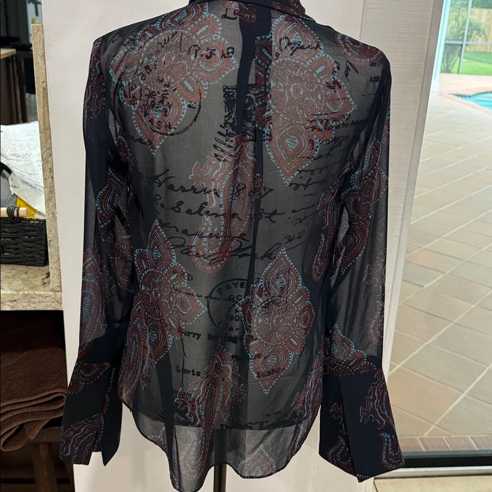 Rachel Roy Women’s front tie semi sheer blouse black/blue Size Small - Picture 5 of 13